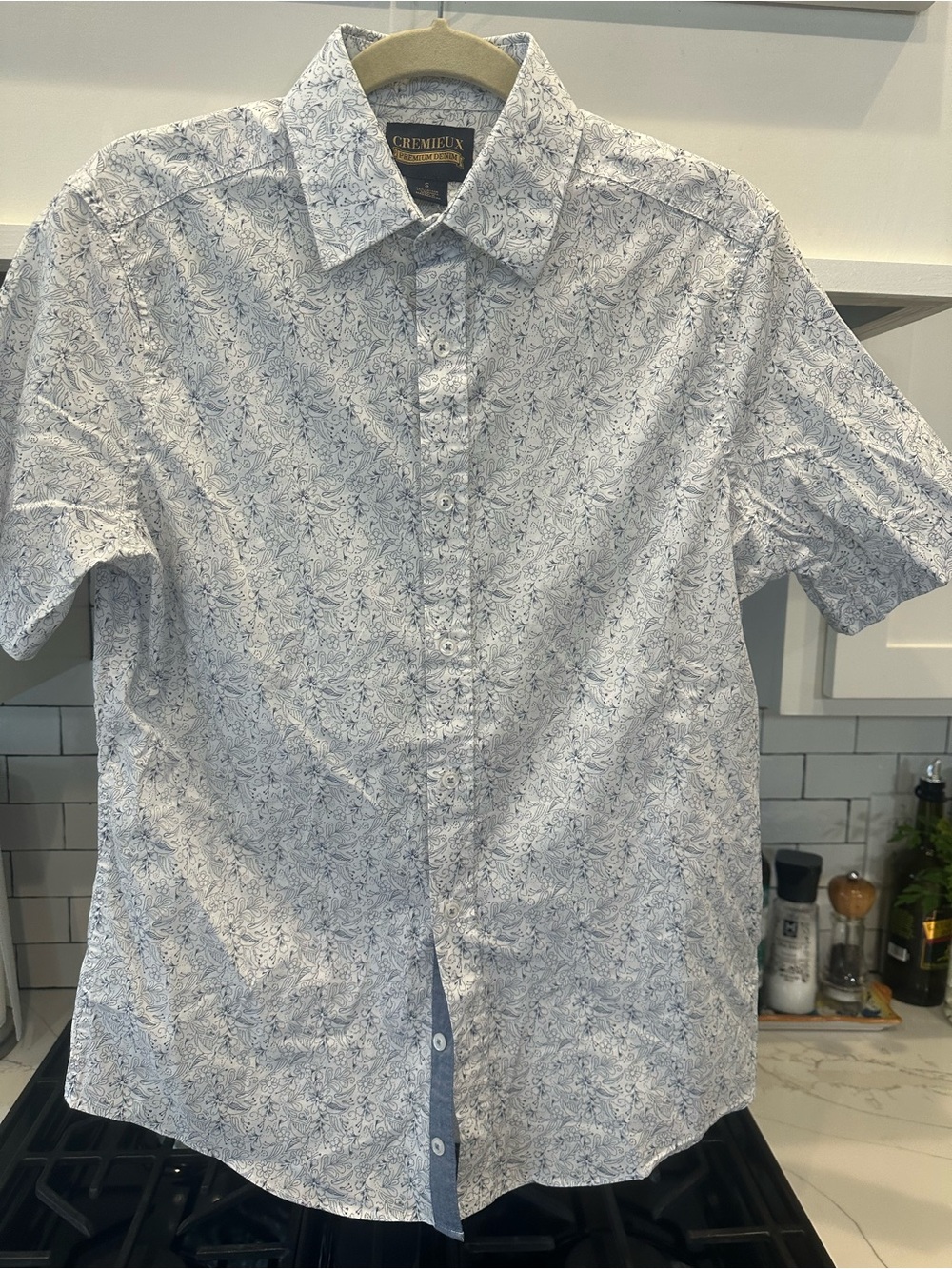 Daniel Cremieux White Shirt with Navy Paisley Floral Print - Picture 2 of 5